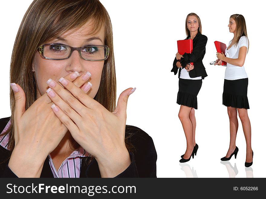 Young business team on white background