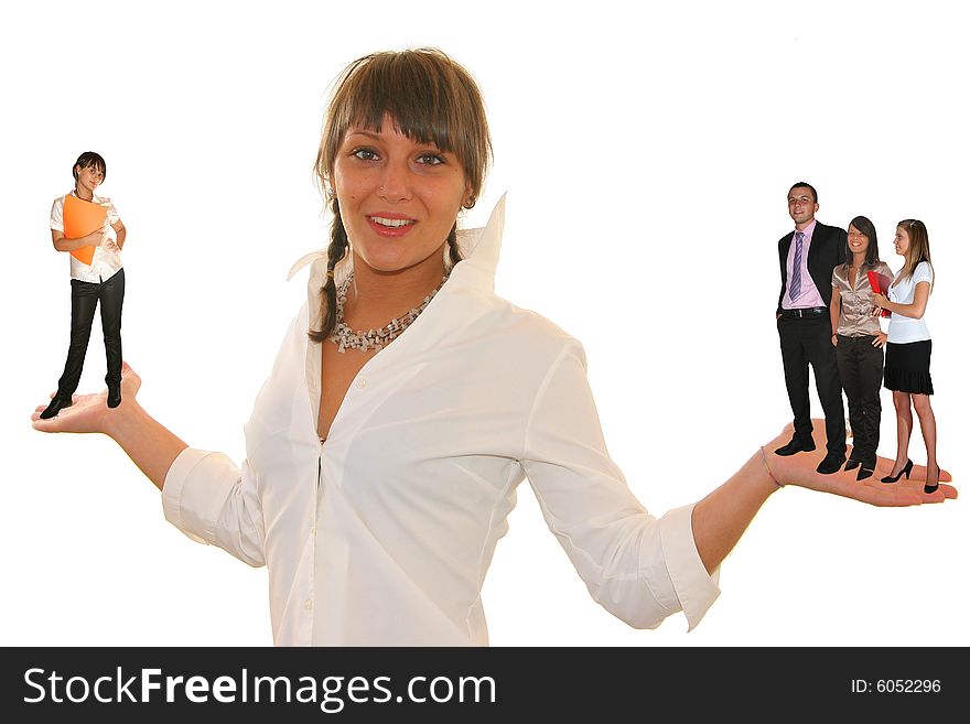 Businesswoman and businessteam on white background. Businesswoman and businessteam on white background