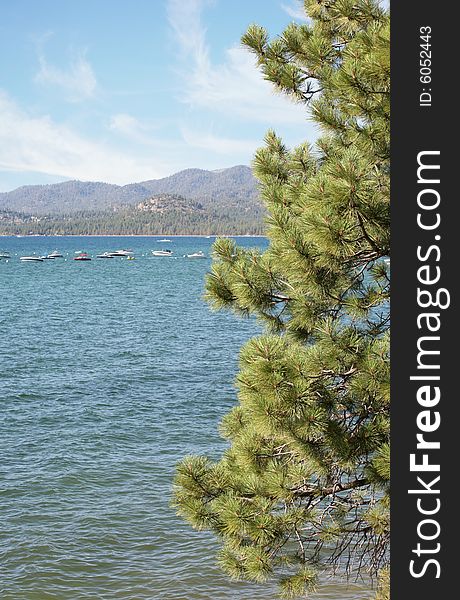 Beautiful Lake Tahoe with boats moored makes a pretty background. Beautiful Lake Tahoe with boats moored makes a pretty background