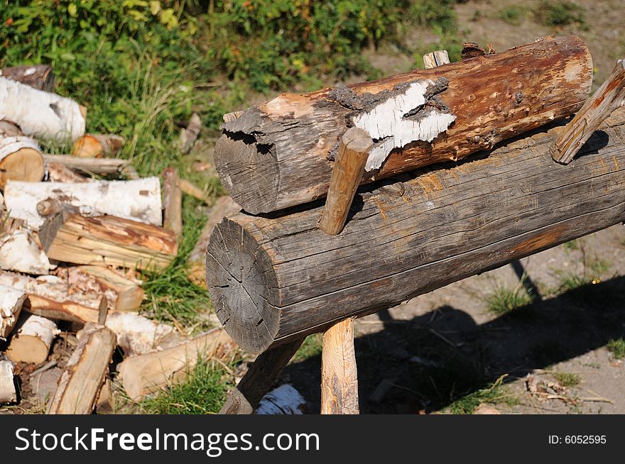 Country/rural scene of chopped wood