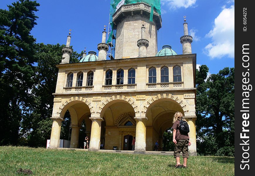 Park pavilion in shape of a  minaret in the park of Lednice Chateau in Moravia, Czech Republic