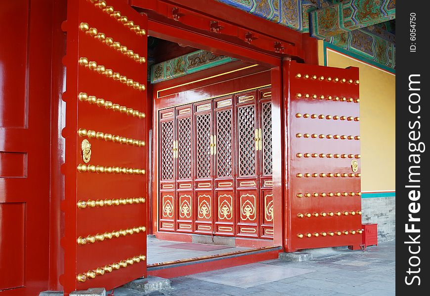 Red door in chinese temple of Heaven