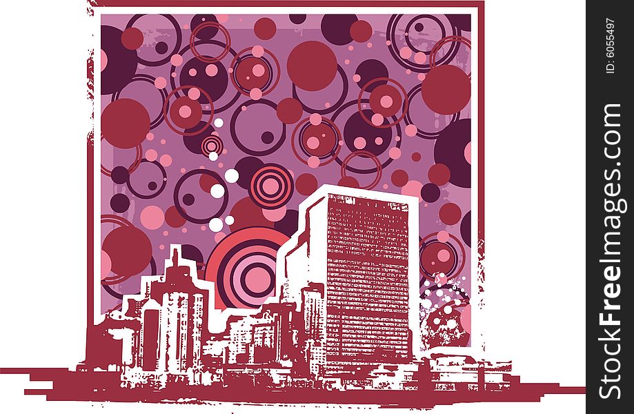 Cityscape grunge silhouette with an abstract background. Vector illustration. Cityscape grunge silhouette with an abstract background. Vector illustration.