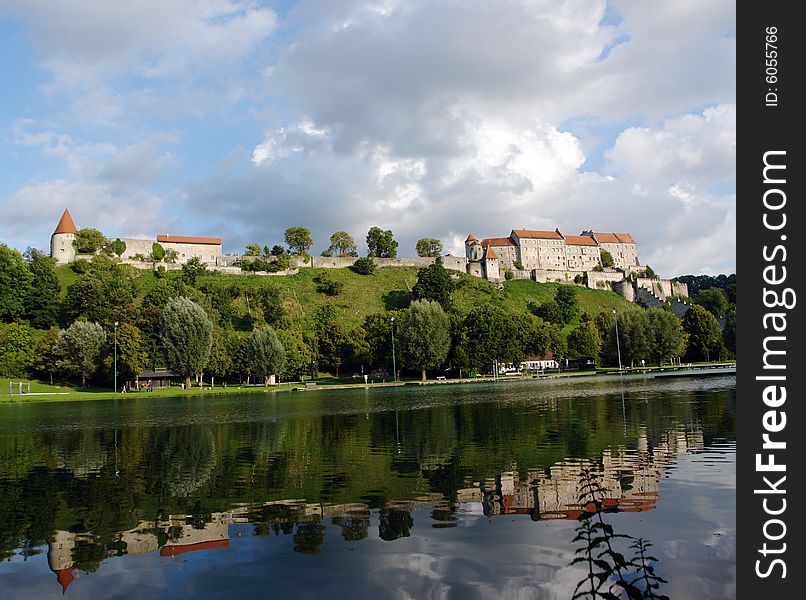 Old Castle and Clouds is reflected in the lake .
Burghausen City, Bavaria ,  Germany . Old Castle and Clouds is reflected in the lake .
Burghausen City, Bavaria ,  Germany .