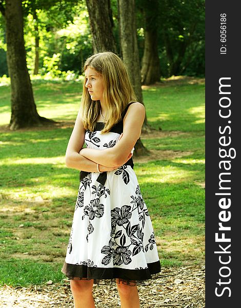 Teen wearing a beautiful dress outside. Teen wearing a beautiful dress outside