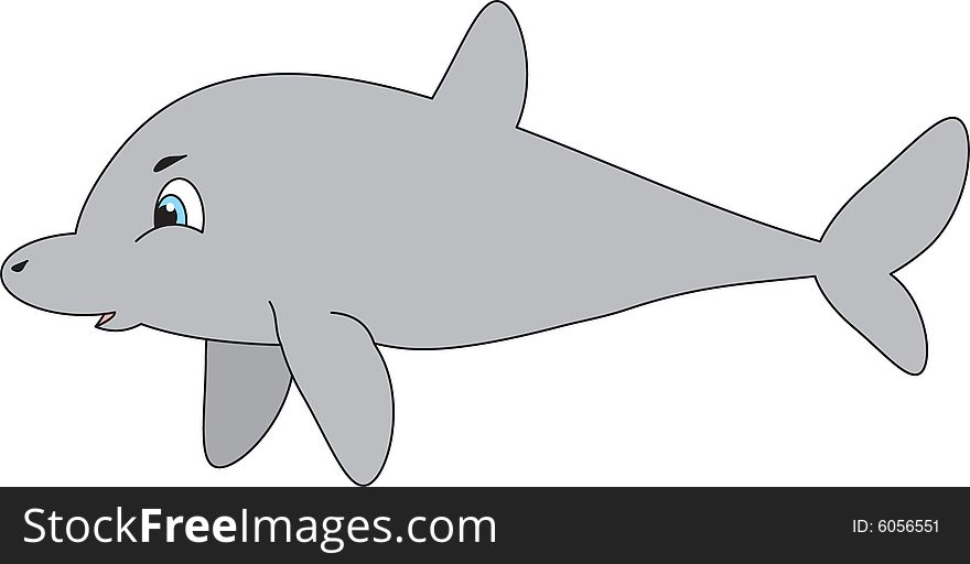 Illustration, a cheerful dolphin on a white background