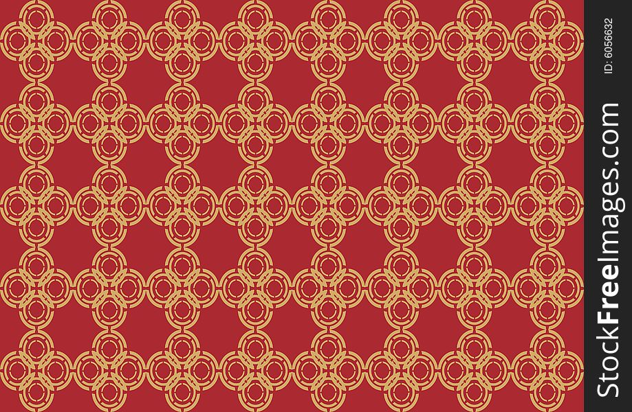 Gold circles vintage wallpaper on red
