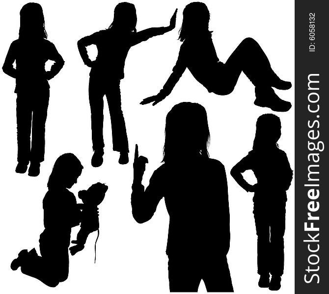 Childs Silhouettes 3 - detailed black and white illustrations as vector