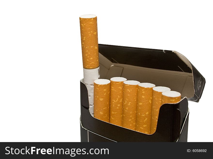 Cigarettes in a box on a white background