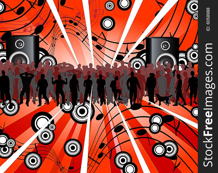 Illustration of background with people at the party or concert