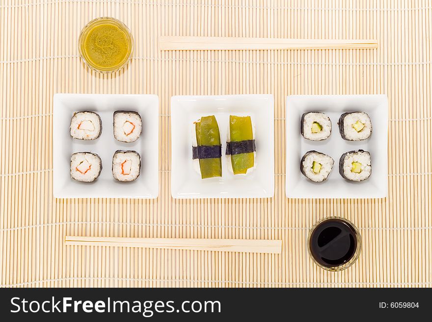 A plate with different kinds of sushi