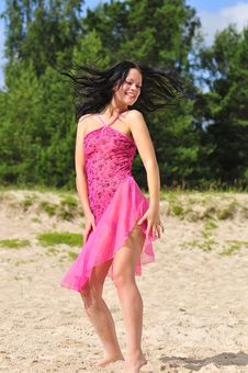 Happy Woman Dancing On The Beach Stock Images Happy Woman Dancing On The Beach Stock Images