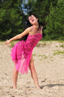 Happy Woman Dancing On The Beach Stock Photo Happy Woman Dancing On The Beach Stock Photo