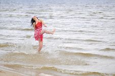 Happy Woman Dancing On The Beach Stock Photo Happy Woman Dancing On The Beach Stock Photo