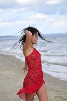 Happy Woman Dancing On The Beach Royalty Free Stock Photo Happy Woman Dancing On The Beach Royalty Free Stock Photo