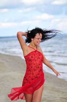 Happy Woman Dancing On The Beach Stock Photo Happy Woman Dancing On The Beach Stock Photo