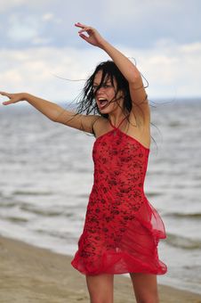 Happy Woman Dancing On The Beach Royalty Free Stock Photos Happy Woman Dancing On The Beach Royalty Free Stock Photos