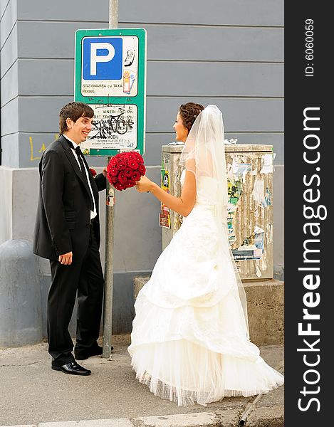 Portrait of bride and groom