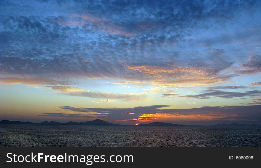 Bright colourful sunset in a nordic country