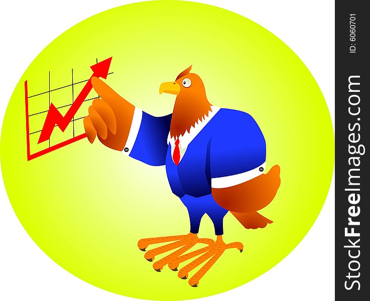 Eagle in suit and pointing the chart, metaphor for leadership