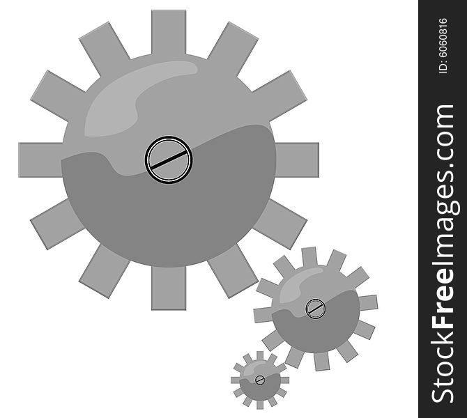 Illustration of three sizes of metal gears