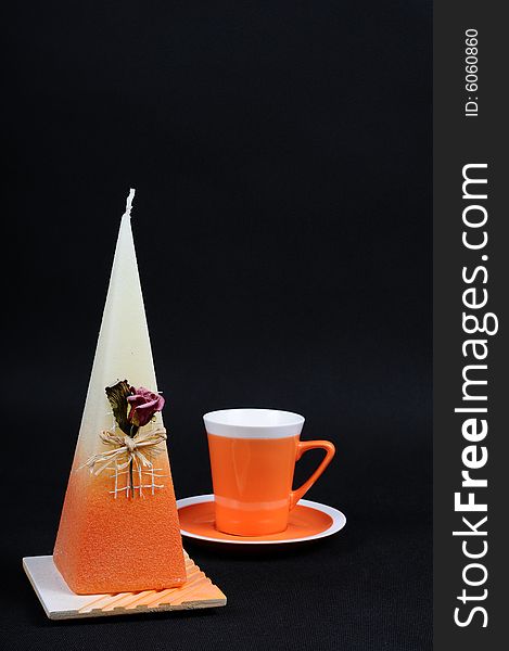 Image of candle with porcelain cup. Image of candle with porcelain cup