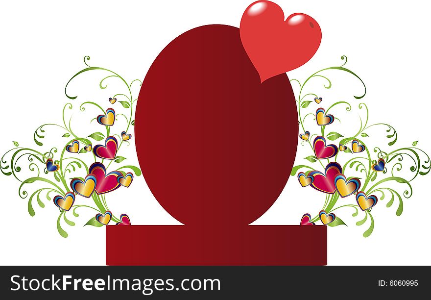 Multicolor floral love frame in red color. Multicolor floral love frame in red color