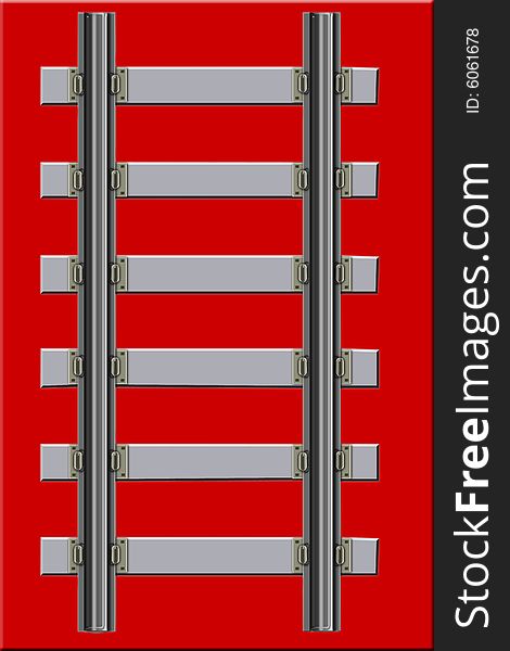 The railway track generated by computer with red background