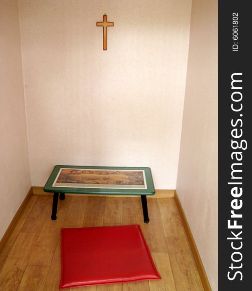 A small room for christian praying. A small room for christian praying