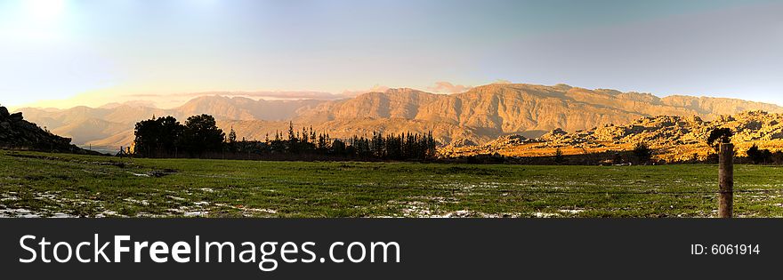 A panoramic view of the Cedarberg Mountains in South Africa. A panoramic view of the Cedarberg Mountains in South Africa.