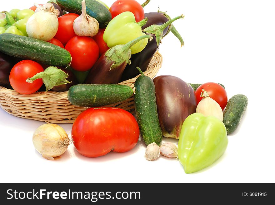 Fresh vegetables in basket isolated