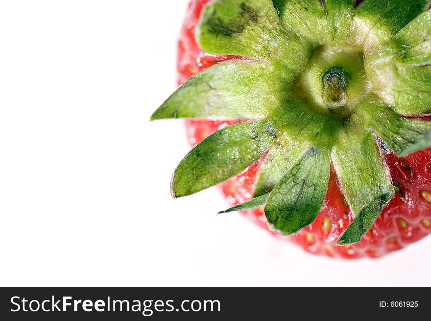 A top down view of a strawberry.
