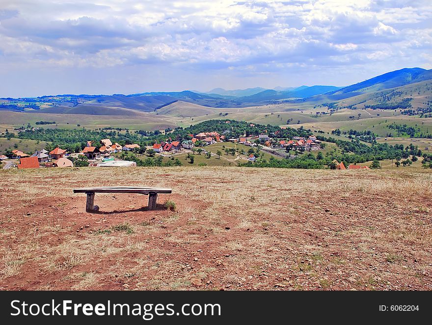 View on Serbian village, hills and meadows. View on Serbian village, hills and meadows