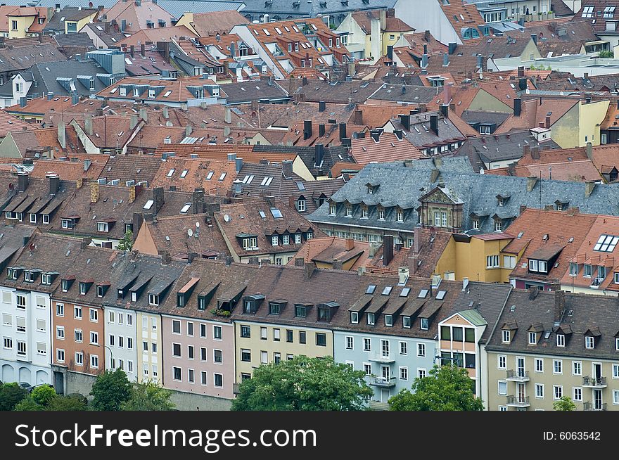 Dense Living in Europe with roof lines in Wurzburg, Germany