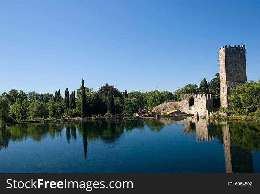 A view of the italian castle in ninfa whose owne is the royal crown of england. A view of the italian castle in ninfa whose owne is the royal crown of england