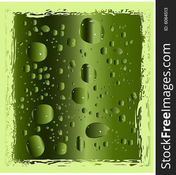 Illustration with lot of drops on green background. Illustration with lot of drops on green background