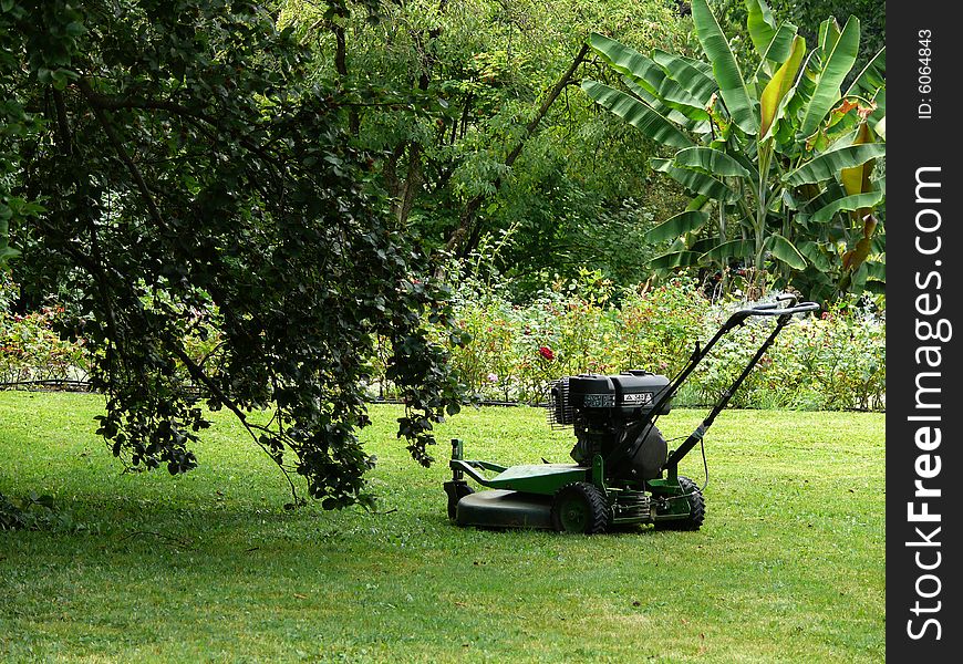 Mowing machine in the Garden.