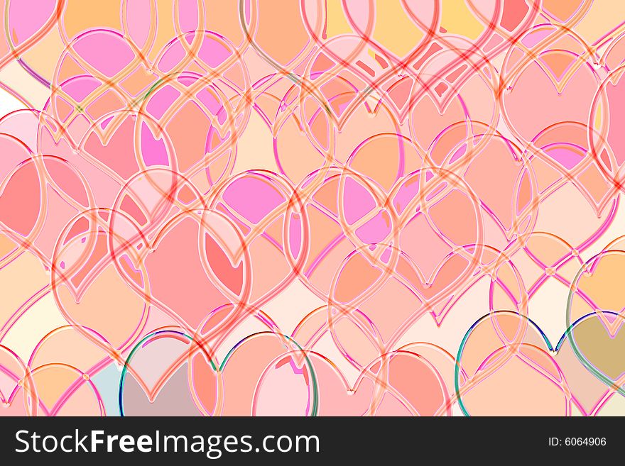 Several red pastel coloured smaller hearts in texture. Several red pastel coloured smaller hearts in texture