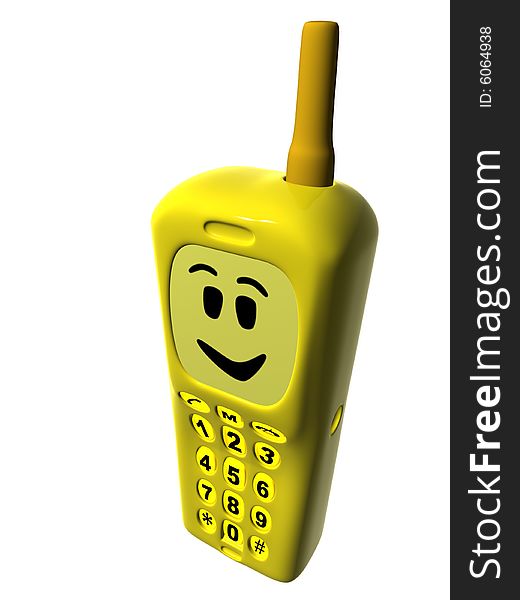3D isolated happy yellow cartoon mobile. 3D isolated happy yellow cartoon mobile