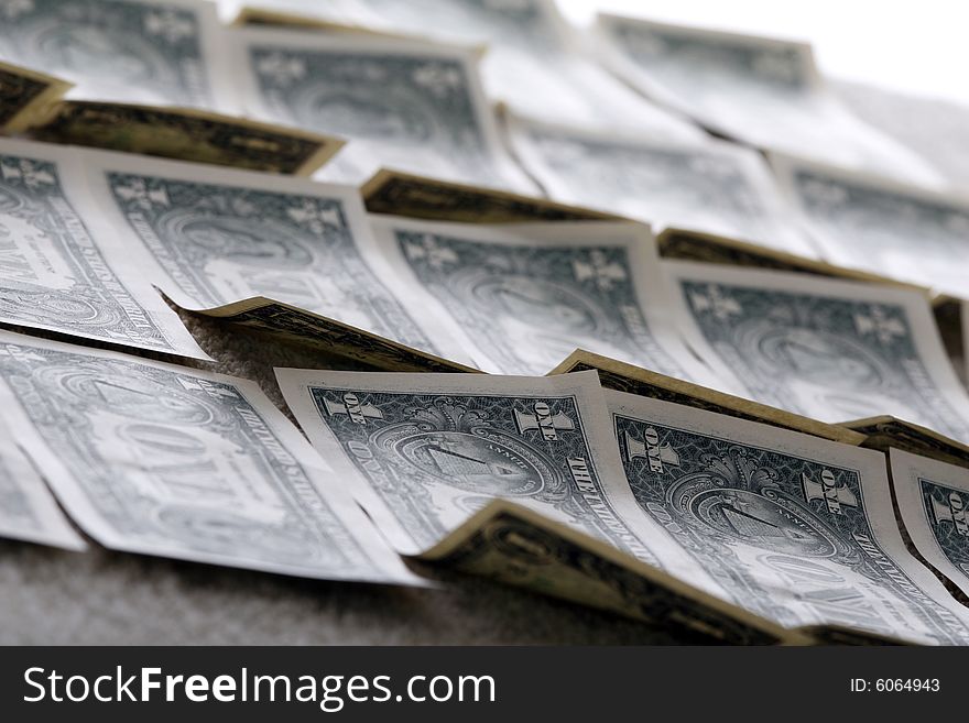 One dollar banknotes in many rows. One dollar banknotes in many rows