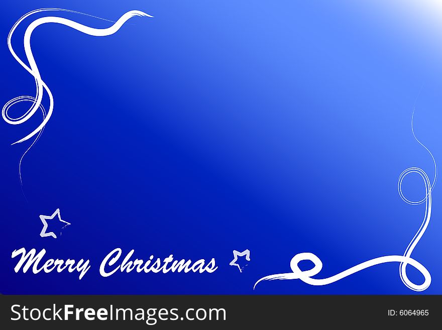 Blue christmas card with white decoration.