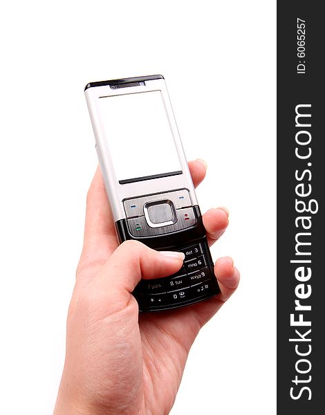 Hand with a blank screen of a business mobile phone