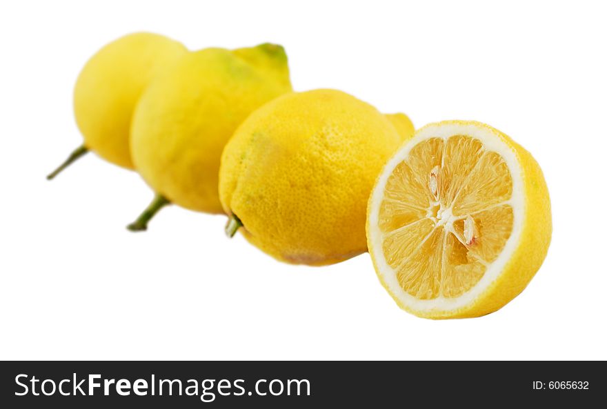 Lemons isolated on white with shallow depth of field