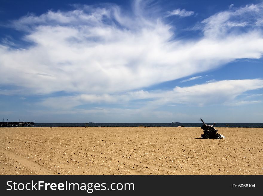 Cart on a deserted beach of the Atlantic Ocean. Cart on a deserted beach of the Atlantic Ocean.