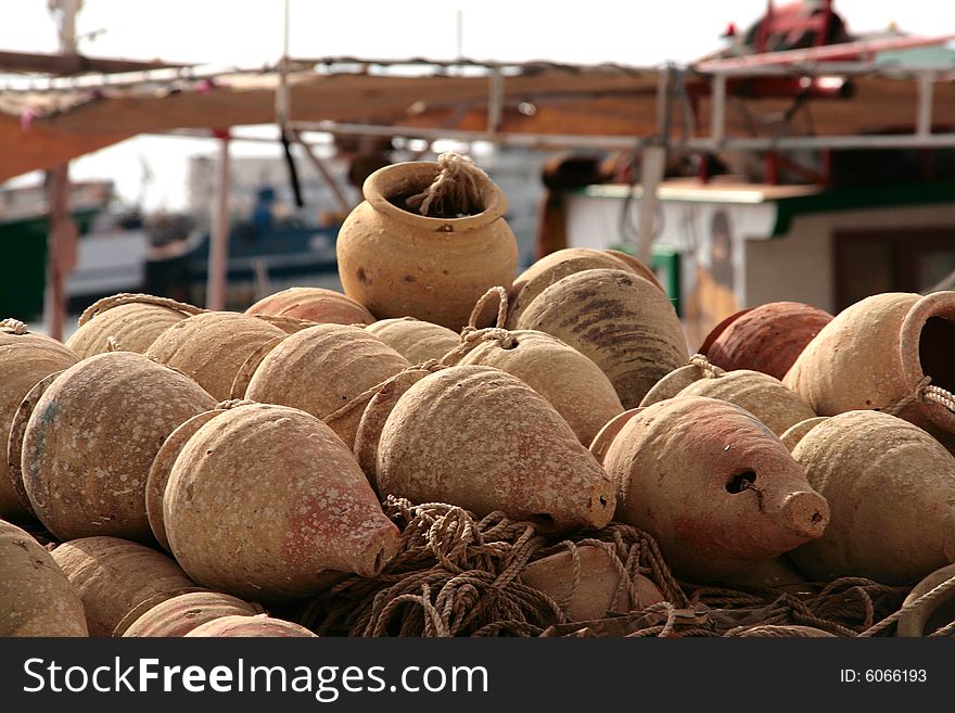 Fishing pots in the harbour of Sousse, Tunisia