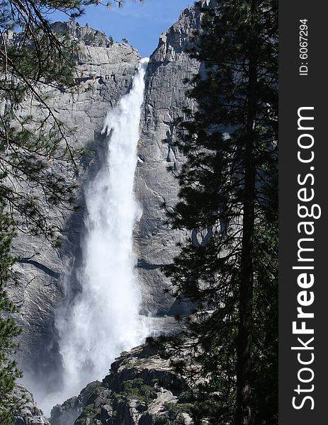 Upper Yosemite Falls in a springtime deluge