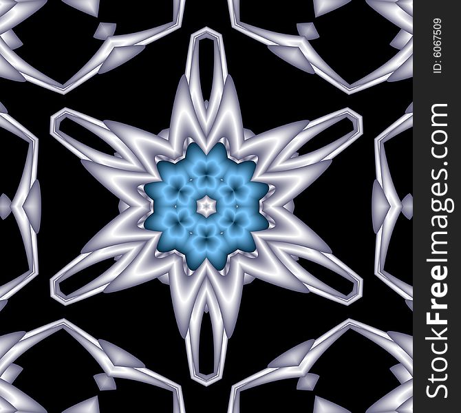 Abstract fractal image resembling a quilted floral snowflake star