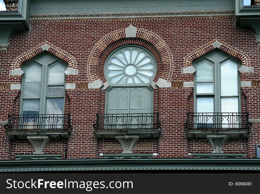 Three windows at the University of Tampa's Plant Hall. Three windows at the University of Tampa's Plant Hall