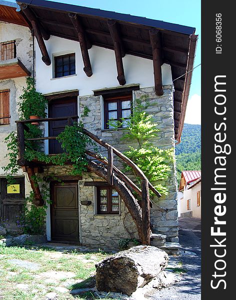 A characteristic mountain home in Viozene in Piedmont, Italy.