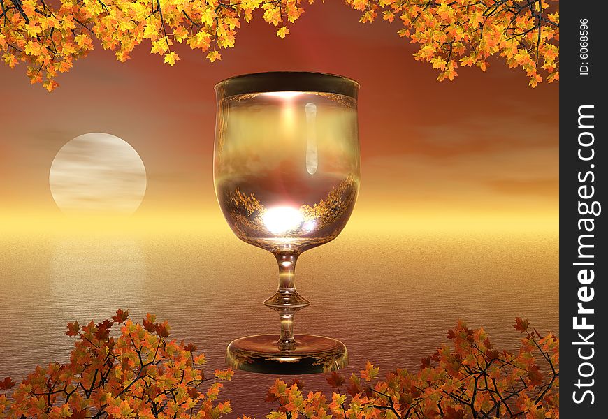 Golden color sun in wineglass. Golden color sun in wineglass